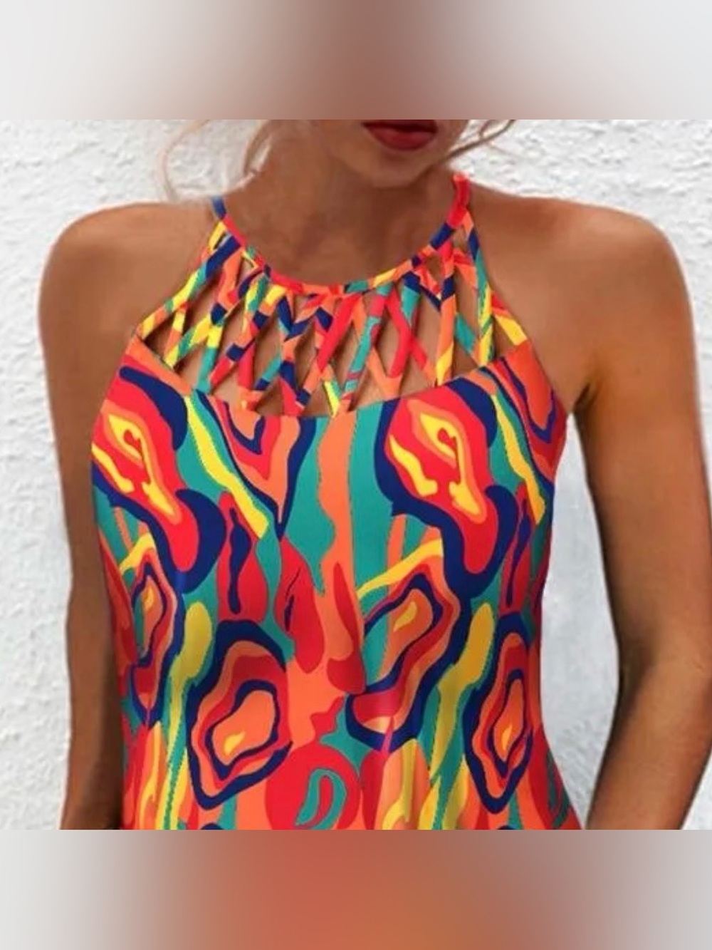 SHEIN Multicolor Halter Tank Top with Lattice Neck 4x(fits like 2x)